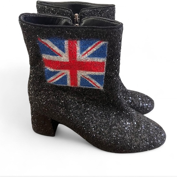 Black Glitter Ankle Boots with Union Jack Design size 9.5 - Picture 1 of 5